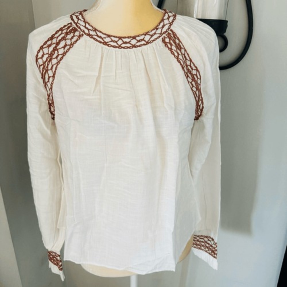 Faherty Arles Embroidered Long Sleeve Top, Renaissance, Beige, Small (4/6), NWT‎